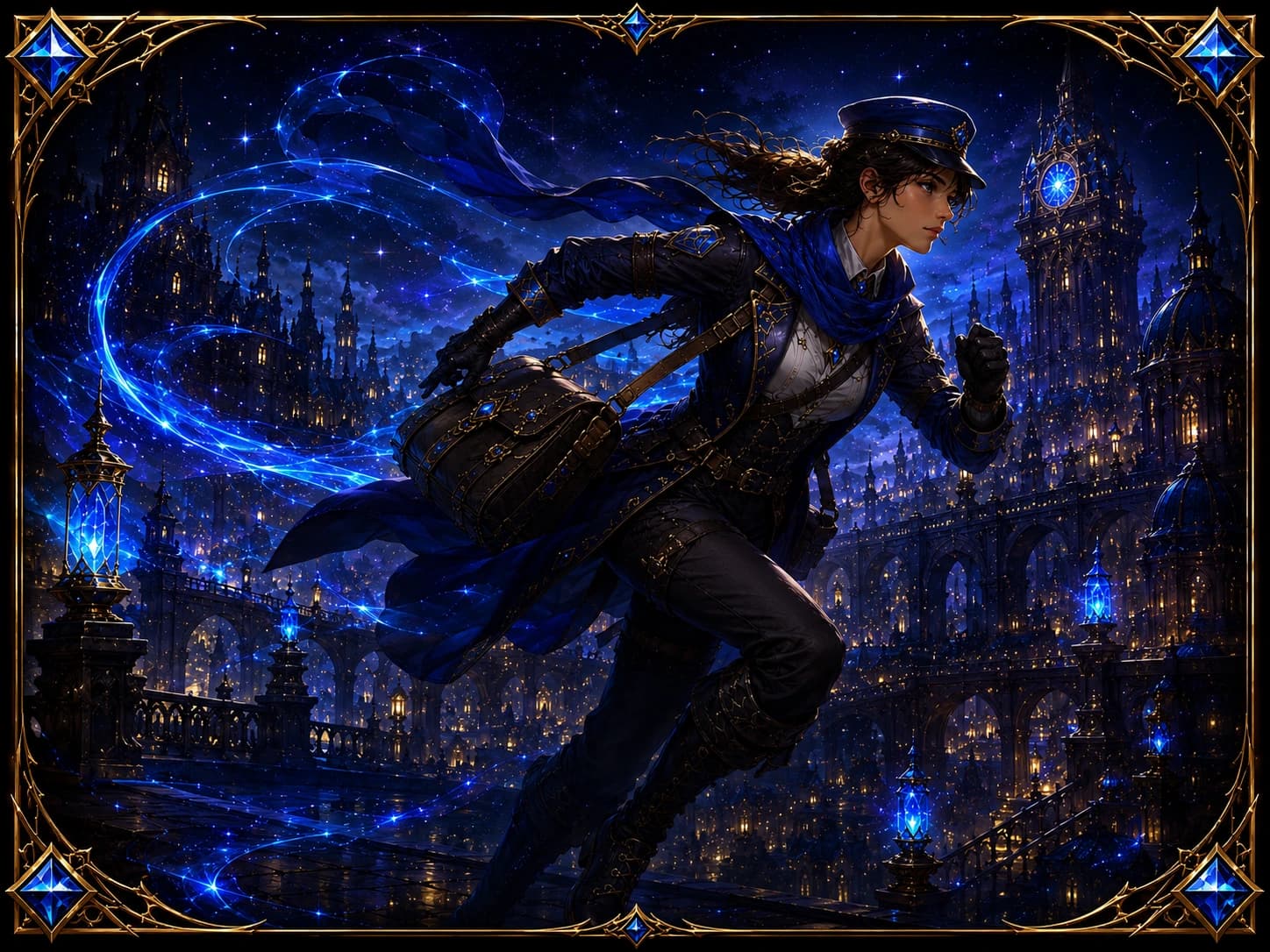 青い光が流れる夜の都市を軽やかに駆けるキャスティー